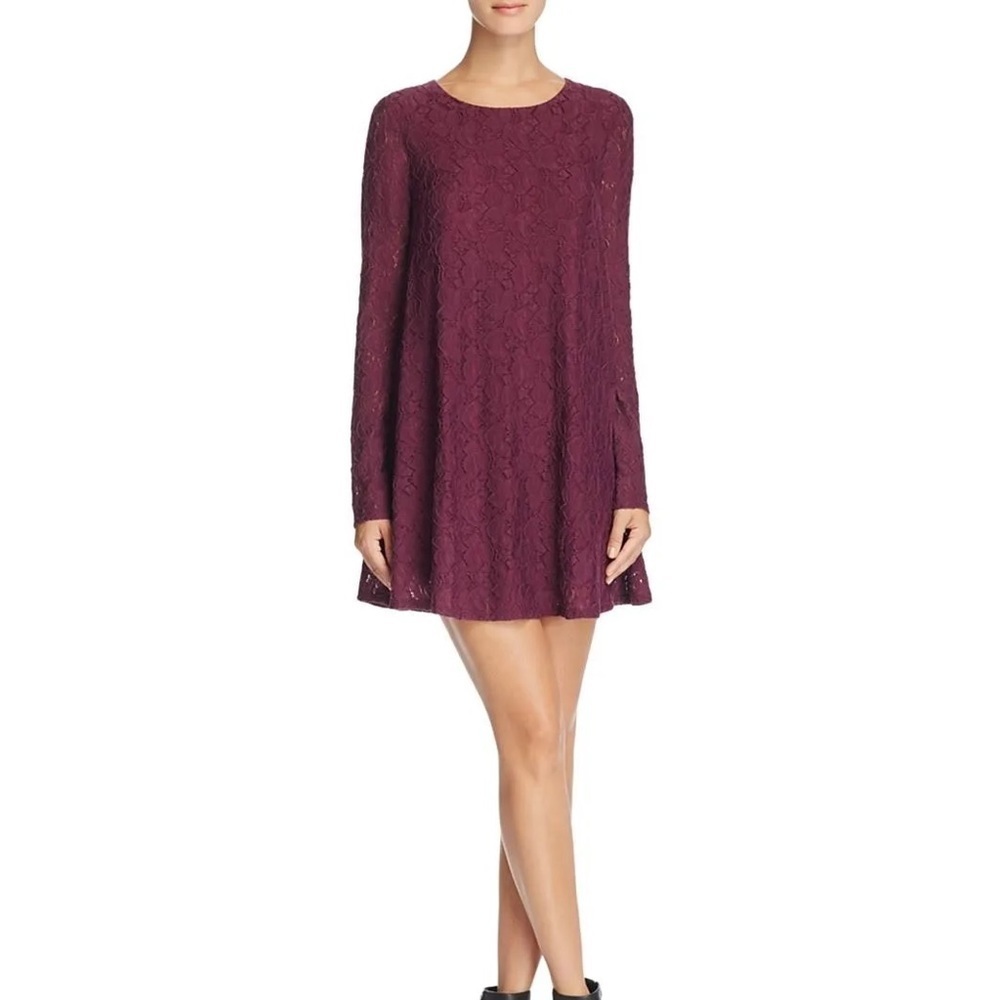 Show Me Your Mumu Womens Lace Crew Neck Tunic Top/ Mini Dress Plum Size Medium